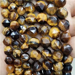 Natural Tiger Eye Stone Beads Diamond Cut Round, approx 7-8mm