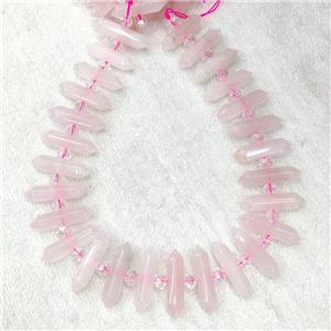 Pink Rose Quartz Bullet Beads, approx 8-32mm