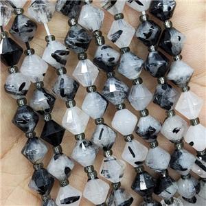 Black Rutilated Quartz Bicone Beads, approx 8mm