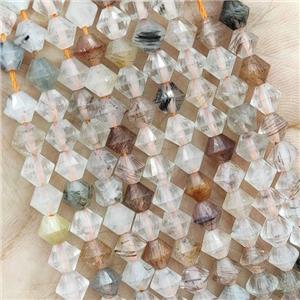 Natural Rutilated Quartz Beads Mixed Bicone, approx 6mm