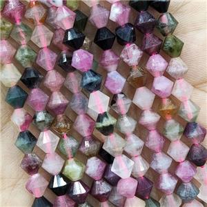 Natural Tourmaline Beads Multicolor Bicone, approx 6mm