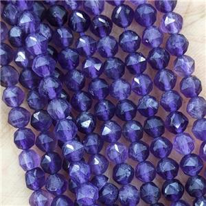 Natural Amethyst Beads Purple Diamond Cut Round Tiny, approx 4mm