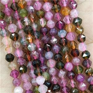 Natural Tourmaline Beads Multicolor Diamond Cut Round, approx 4mm
