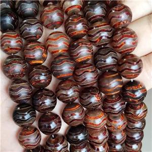 Tibetan Dzi Agate Beads Round Coffee Wave, approx 14mm dia