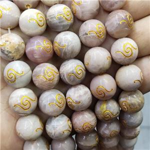 Natural Sunstone Buddhist Beads Round Carved, approx 14mm dia