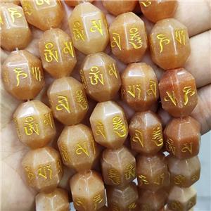 Red Aventurine Prism Beads Buddhist Carved Om Mani Padme Hum, approx 13-18mm