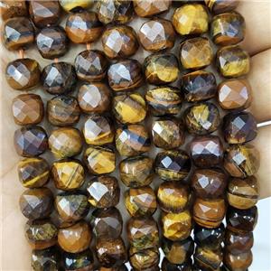 Natural Tiger Eye Stone Beads Faceted Cube, approx 9-10mm