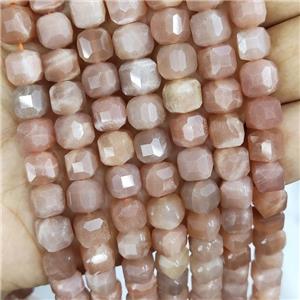 Natural Peach Moonstone Beads Faceted Cube, approx 8-10mm