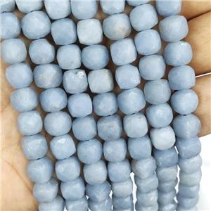Natural Blue Angelite Beads Faceted Cube, approx 8-10mm