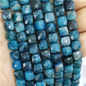 Natural Apatite Beads Blue Faceted Cube, approx 8-10mm