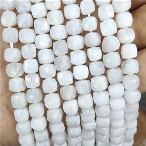 Natural White Moonstone Beads Faceted Cube, approx 7-8mm