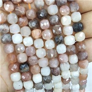 Natural Moonstone Beads Multicolor Faceted Cube, approx 7-8mm