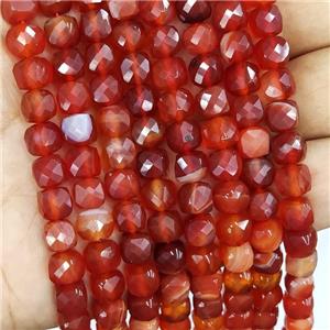 Natural Stripe Agate Beads Red Faceted Cube, approx 7-8mm