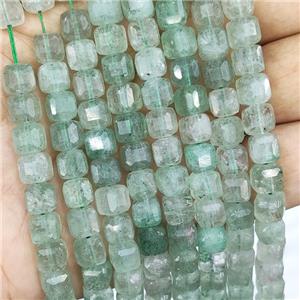 Natural Strawberry Quartz Beads Green Faceted Cube, approx 7-8mm