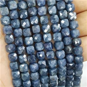 Natural Sapphire Beads Blue Faceted Cube, approx 7-8mm