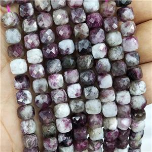 Natural Plum Blossom Tourmaline Beads Faceted Cube, approx 7-8mm