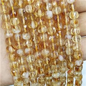 Natural Citrine Beads Yellow Faceted Cube, approx 6-7mm
