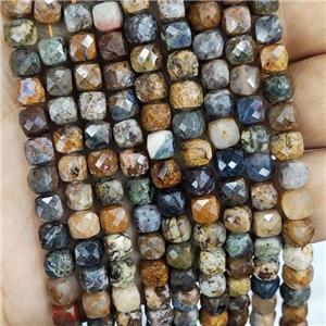 Natural Pietersite Jasper Beads Multicolor Faceted Cube, approx 5.6-7mm