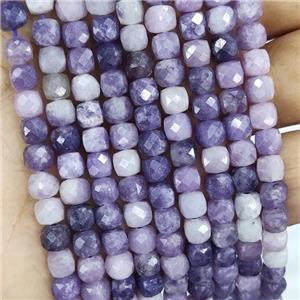 Natural Purple Lepidolite Beads Faceted Cube, approx 5.6-7mm