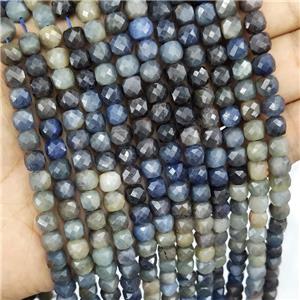 Natural Sapphire Beads Blue Faceted Cube, approx 5.6-7mm