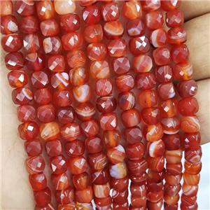 Natural Red Stripe Agate Beads Faceted Cube, approx 5.6-7mm