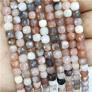 Natural Moonstone Beads Multicolor Faceted Cube, approx 5.6-7mm