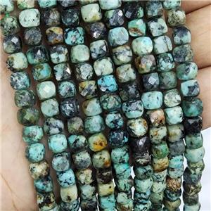 Natural Green African Turquoise Beads Faceted Cube, approx 5.6-7mm