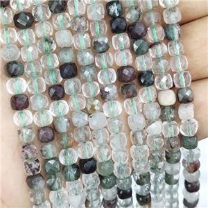 Natural Chlorite Quartz Beads Green Faceted Cube, approx 5-6mm