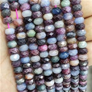 Natural Corundum Beads Multicolor Faceted Rondelle, approx 8mm