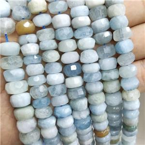 Natural Aquamarine Beads Blue Faceted Rondelle, approx 6x10mm