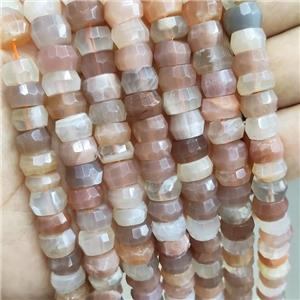 Natural Moonstone Beads Multicolor Faceted Rondelle, approx 6x10mm