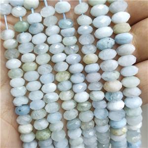 Natural Aquamarine Beads Blue Faceted Rondelle, approx 5x8mm