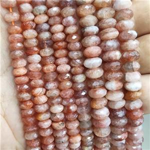 Natural Gold Sunstone Beads Peach Faceted Rondelle, approx 3x6mm