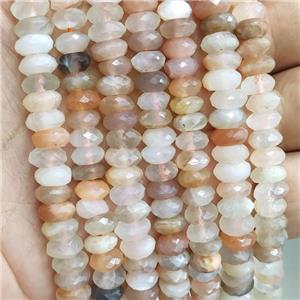 Natural Moonstone Beads Multicolor Faceted Rondelle, approx 3x7mm