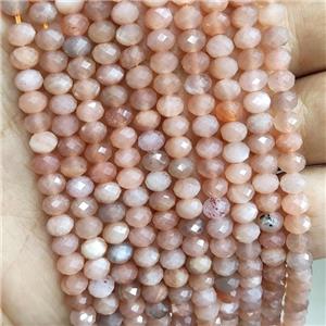Natural Moonstone Beads Peach Faceted Rondelle, approx 4x6mm