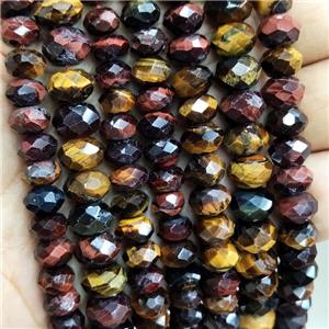 Natural Tiger Eye Stone Beads Multicolor Faceted Rondelle, approx 9mm