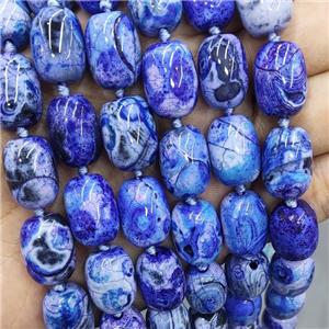 Natural Agate Beads Barrel Fired BLue Dye, approx 13-17mm