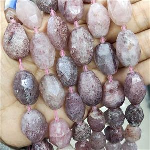 Natural Strawberry Quartz Beads Faceted Freeform, approx 15-25mm