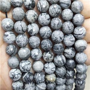 Natural Gray Map Jasper Beads Faceted Round, approx 12mm dia