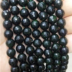 Green Sandstone Beads Faceted Round, approx 10mm dia