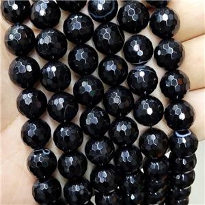Black Stripe Agate Beads Faceted Round, approx 12mm dia