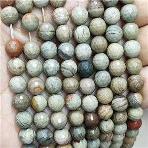 Natural Silver Leaf Jasper Beads Faceted Round, approx 10mm dia