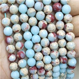Synthetic Snakeskin Jasper Beads BLue Faceted Round, approx 10mm dia