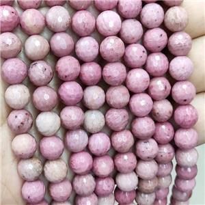 Natural Pink Wood Lace Jasper Beads Faceted Round AB Grade, approx 4mm dia