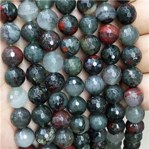 Natural Green African Bloodstone Beads Heliotrope Faceted Round, approx 4mm dia