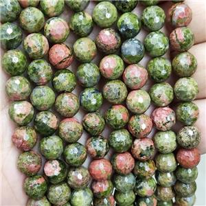 Natural Unakite Beads Faceted Round, approx 8mm dia