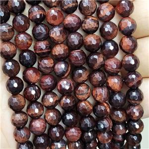 Red Tiger Eye Stone Beads Faceted Round AB Grade, approx 12mm dia