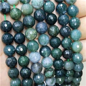 Natural Green Moss Agate Beads Faceted Round, approx 8mm dia
