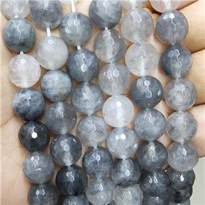 Gray Cloudy Quartz Beads Faceted Round, approx 8mm dia
