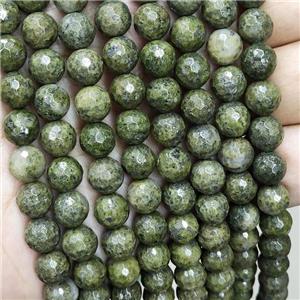 Green Serpentine Beads Faceted Round, approx 8mm dia